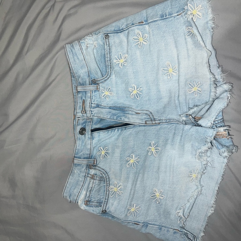 American Eagle Light Blue Jean Shorts with Daisy Embroidery